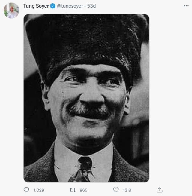 Tunç Soyer'den Osmanlı çıkışına sert tepki gösteren Cumhurbaşkanı Erdoğan'a 'Atatürk' fotoğraflı yanıt