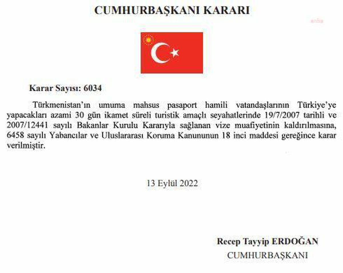 Kırklareli gündem haberleri... Türkmenistan Vatandaşlarına Vize Muafiyeti Kaldırıldı