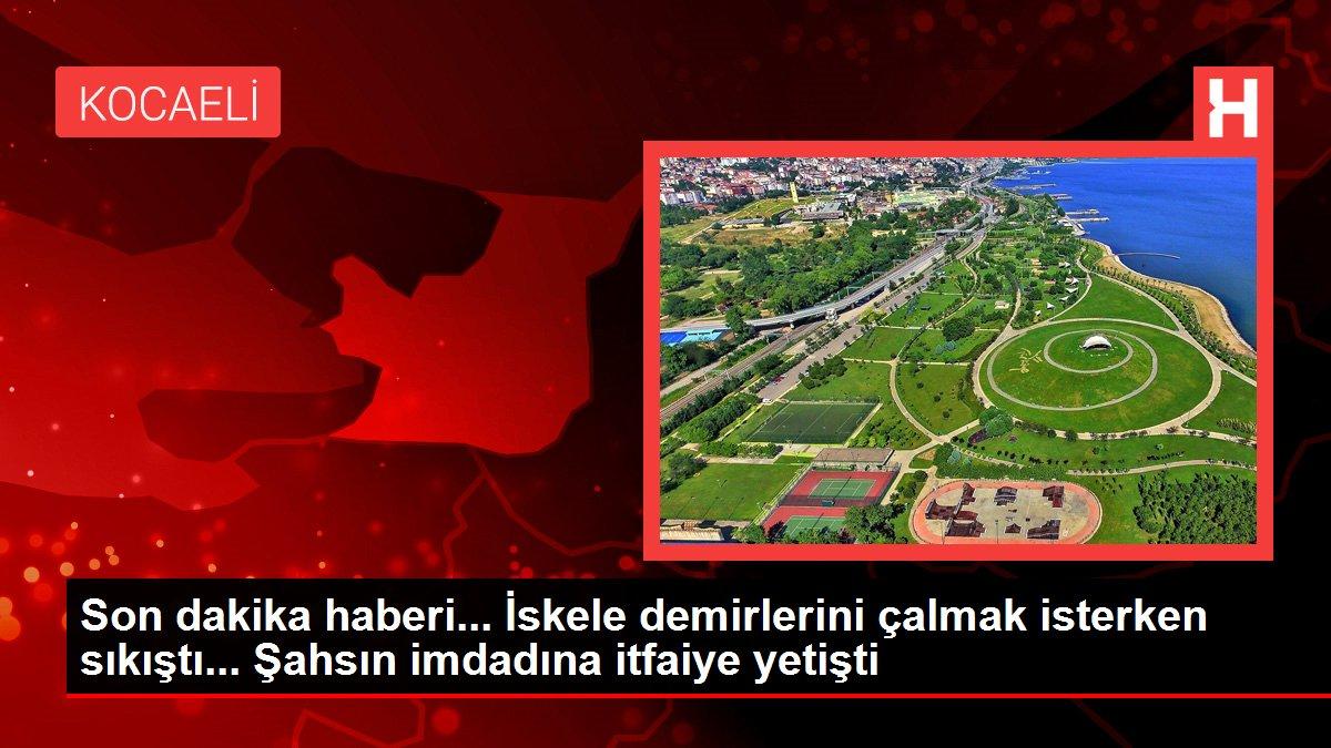 Son dakika haberi... İskele demirlerini çalmak isterken sıkıştı... Şahsın imdadına itfaiye yetişti