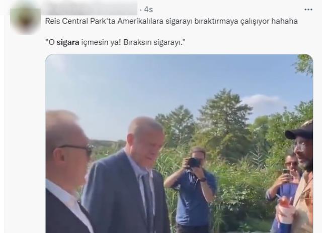 Central Park'ta dolaşan Cumhurbaşkanı Erdoğan'dan ABD'li bir vatandaşa 'Sigara içmesin' uyarısı