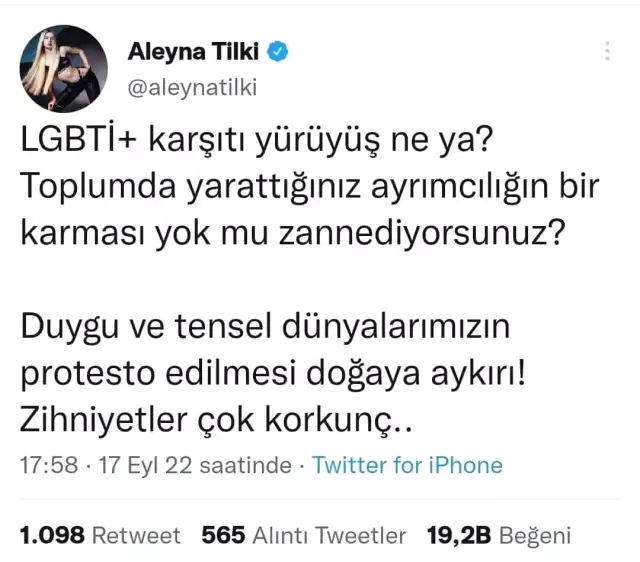 LGBT karşıtı yürüyüşe tepki gösteren Aleyna Tilki'nin Çorum'daki konseri iptal edildi