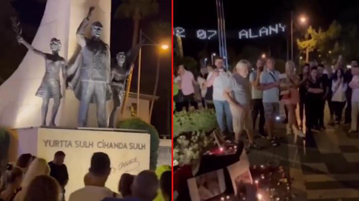 Alanya'da Atatürk heykeli önünde toplanan İranlılar, Mahsa Emini'nin ölümü nedeniyle rejimi protesto etti