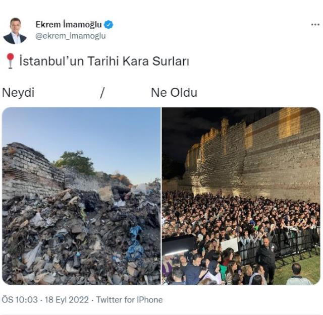 İmamoğlu, tarihi surları 'Neydi / Ne Oldu' diye paylaştı, kısa sürede 40 bin beğeni aldı