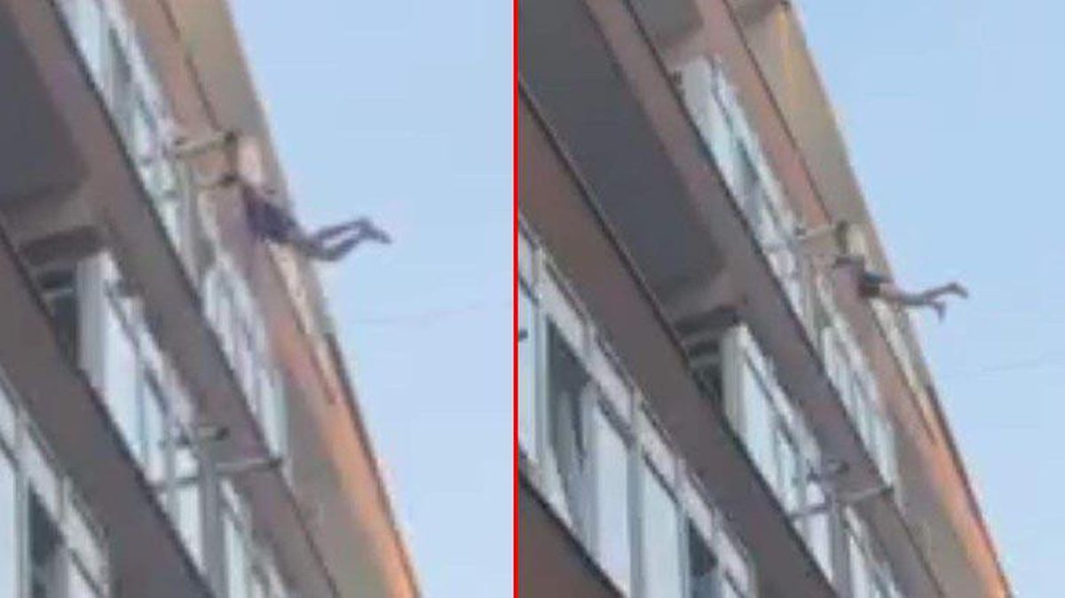 Polisin şüpheliyi balkondan kaçarken yakaladığı anlar kamerada