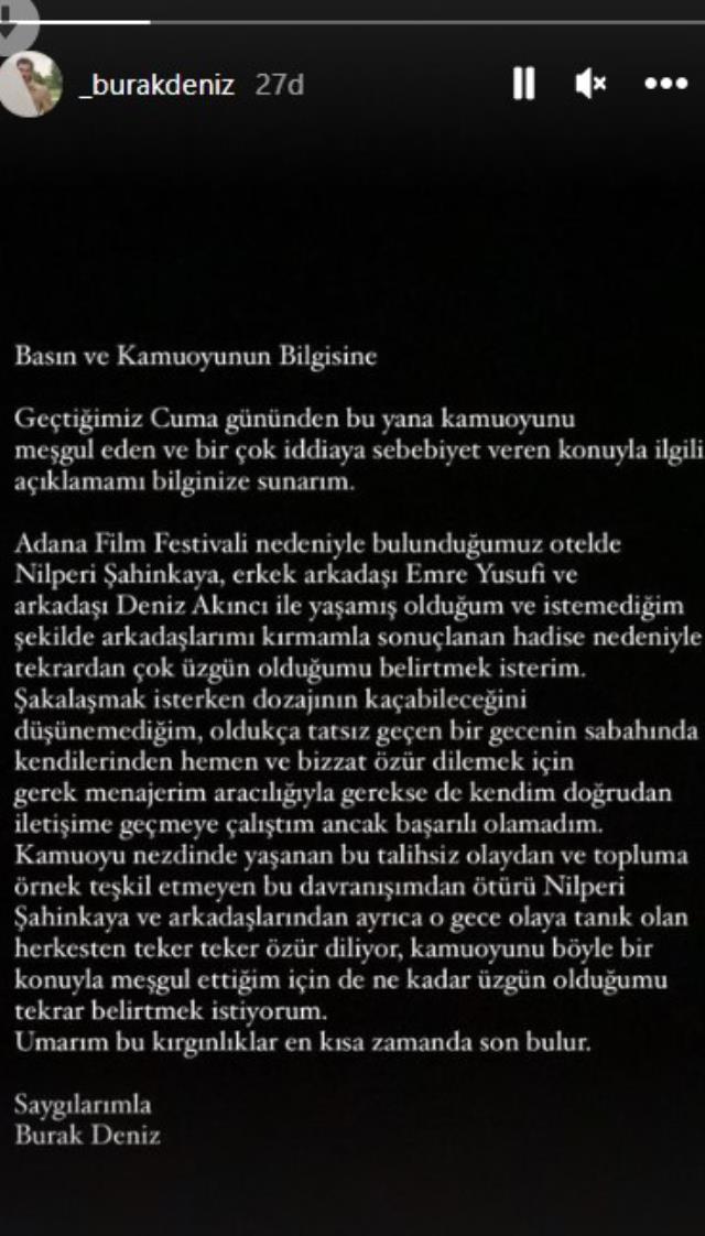 Nilperi Şahinkaya'ya küfrederek kavga çıkartan Burak Deniz, özür diledi Nilperi Şahinkaya'ya küfrederek kavga çıkartan Burak Deniz, özür diledi