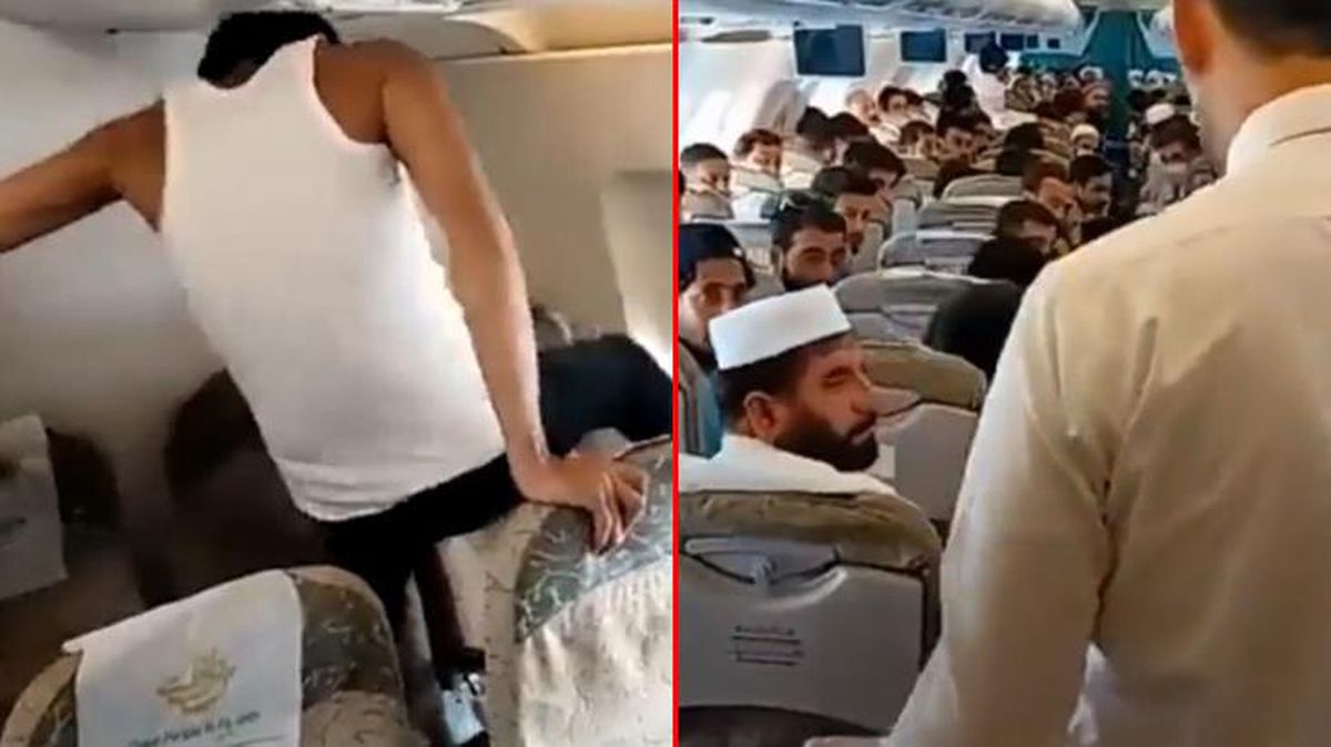 Uçakta panik anları! Yolcularına sinirlenen şahıs camlara tekme attı, koltukları yumrukladı