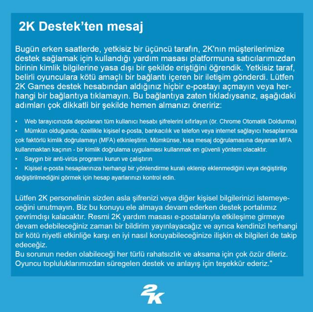 2K Games, müşteri destek hizmetlerinin hacklendiğini doğruladı
