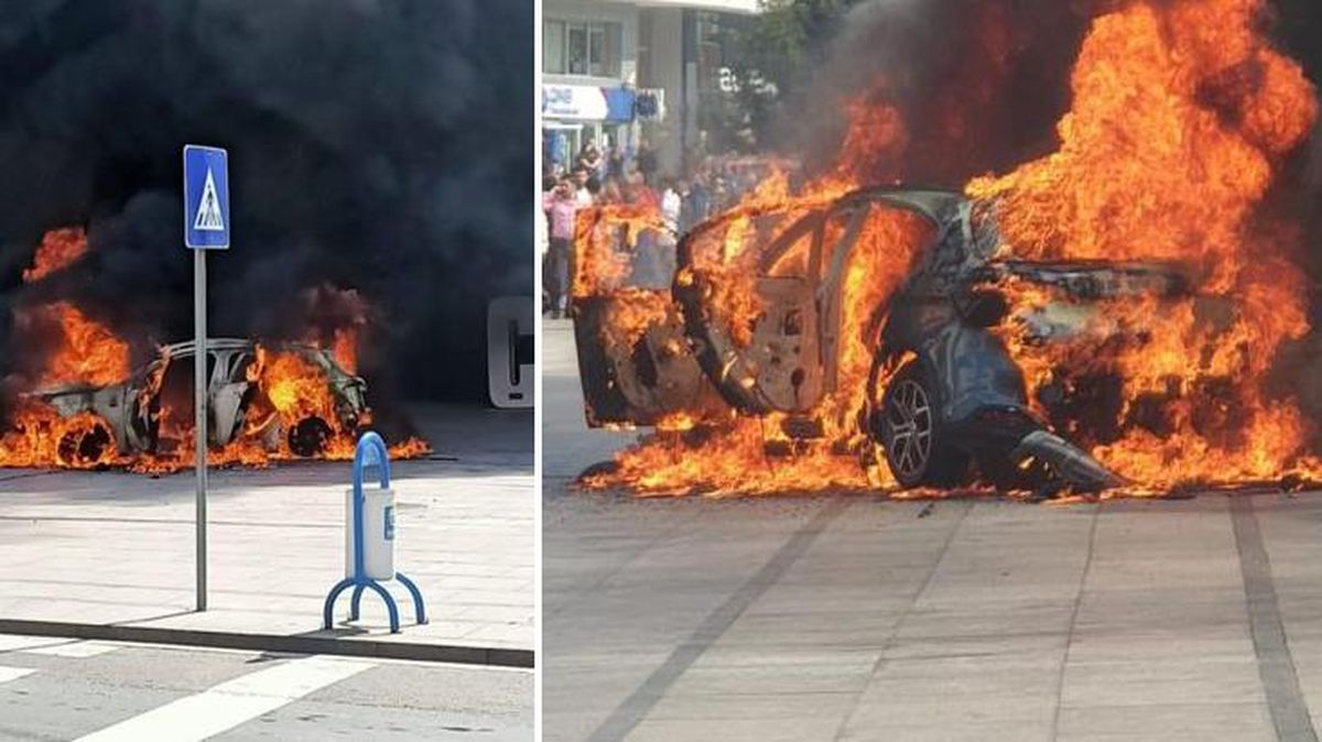 Haciz gelen otomobilini meydana park edip herkesin içinde ateşe verdi