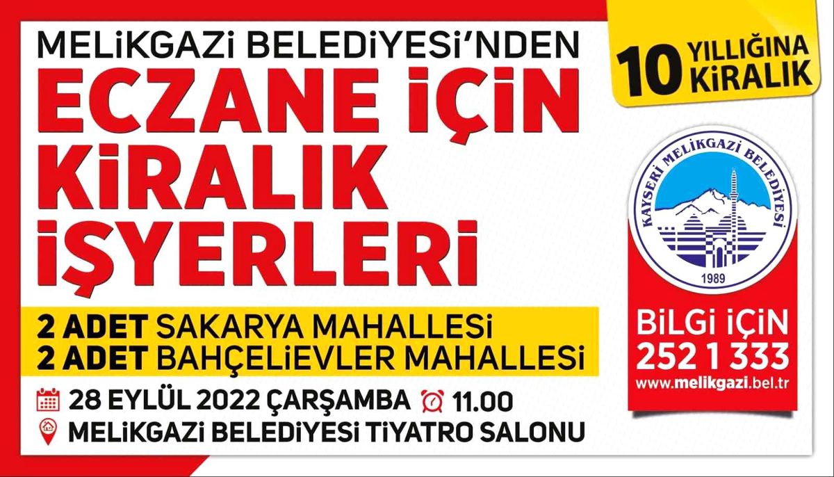 Kayseri haber | Melikgazi Belediyesi, 4 eczane yeri için ihale düzenleyecek