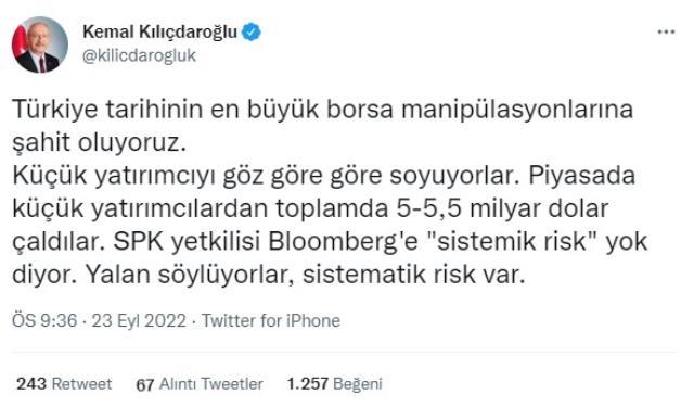 Kılıçdaroğlu'ndan SPK'ya borsadaki manipülasyon iddialarıyla ilgili çağrı: Son kez uyarıyorum