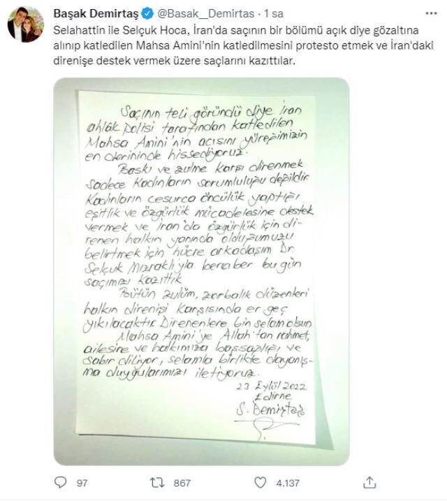 Tutuklu bulunan Selahattin Demirtaş ve Selçuk Mızraklı, İranlı kadınlara destek için saçlarını kazıttı Tutuklu bulunan Selahattin Demirtaş ve Selçuk Mızraklı, İranlı kadınlara destek için saçlarını kazıttı
