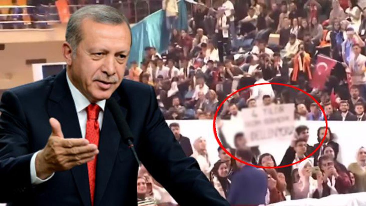 Gençlere hitap eden Cumhurbaşkanı Erdoğan, gördüğü pankarta kayıtsız kalamadı: 8 ay sonra birilerini deli edeceksiniz