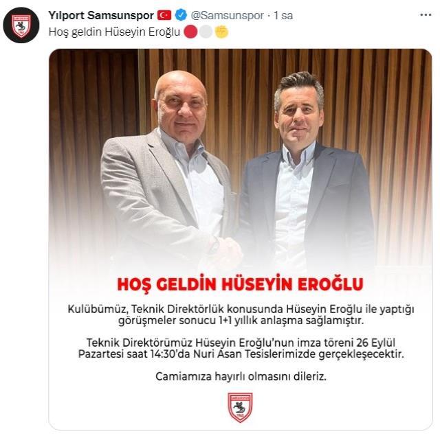 Samsunspor'da teknik direktörlük görevine Hüseyin Eroğlu getirildi