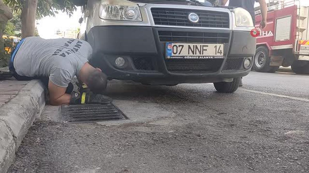 Aracın motor kısmından çıkarıldıktan sonra, tekrar aynı yere giren kedi ikinci kez kurtarıldı