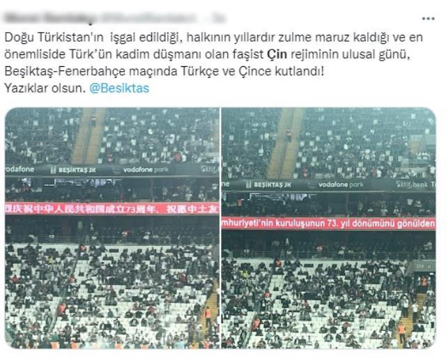 Beşiktaş - Fenerbahçe maçında reklam panolarına yansıtılan Çince yazıya tepki yağıyor
