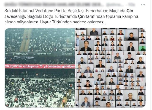 Beşiktaş - Fenerbahçe maçında reklam panolarına yansıtılan Çince yazıya tepki yağıyor