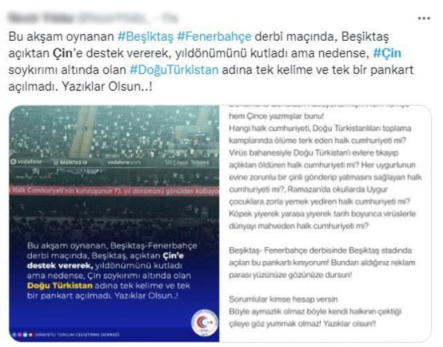 Beşiktaş - Fenerbahçe maçında reklam panolarına yansıtılan Çince yazıya tepki yağıyor
