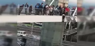 Köprüden D100'e sarkan vatandaş yürekleri ağza getirdi