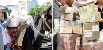Görüntü Türkiye'den! Çuvallar dolusu parayı katır sırtında getirip belediye başkanına teslim etti
