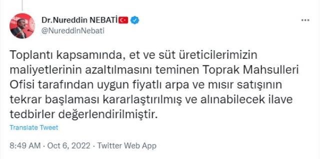 Bakan Nebati: Et ve süt üreticileri için uygun fiyatlı arpa ve mısır satışı yeniden başlayacak Bakan Nebati: Et ve süt üreticileri için uygun fiyatlı arpa ve mısır satışı yeniden başlayacak