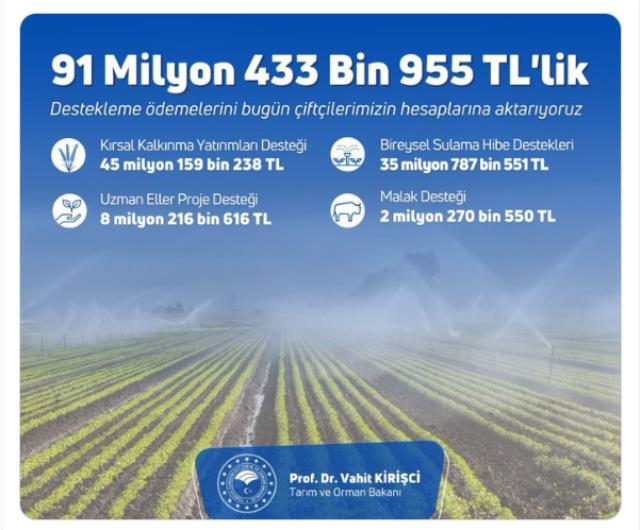 Vahit Kirişçi müjdeyi duyurdu! 91 milyonluk tarımsal destek ödemeleri bugün hesaplara aktarılmaya başlanacak