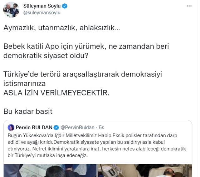 Pervin Buldan, bacağı kırılan HDP'li vekille ilgili paylaşım yaptı! Bakan Soylu'dan yanıt gecikmedi Pervin Buldan, bacağı kırılan HDP'li vekille ilgili paylaşım yaptı! Bakan Soylu'dan yanıt gecikmedi