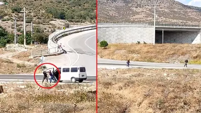 Aracı yol kenarına park edip kavga ettiler! Yumruk ile sorunu çözemeyince birbirlerini taşladılar Aracı yol kenarına park edip kavga ettiler! Yumruk ile sorunu çözemeyince birbirlerini taşladılar