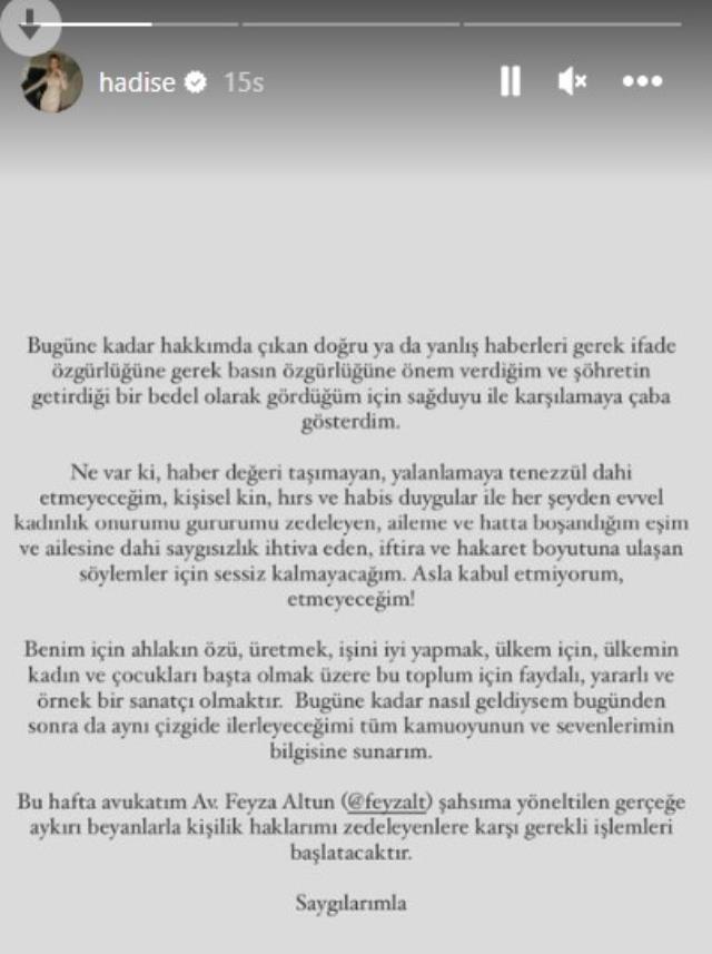 Evliliğini bitiren Hadise, hakkındaki iddialar için yasal yollara başvuruyor