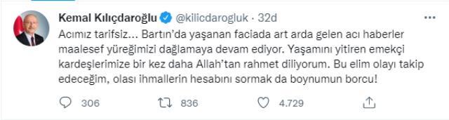 Maden patlamasının ardından Kılıçdaroğlu'ndan dikkat çeken çıkış: Bu elim olayı takip edeceğim, olası ihmallerin hesabını sormak da boynumun borcu! Maden patlamasının ardından Kılıçdaroğlu'ndan dikkat çeken çıkış: Bu elim olayı takip edeceğim, olası ihmallerin hesabını sormak da boynumun borcu!