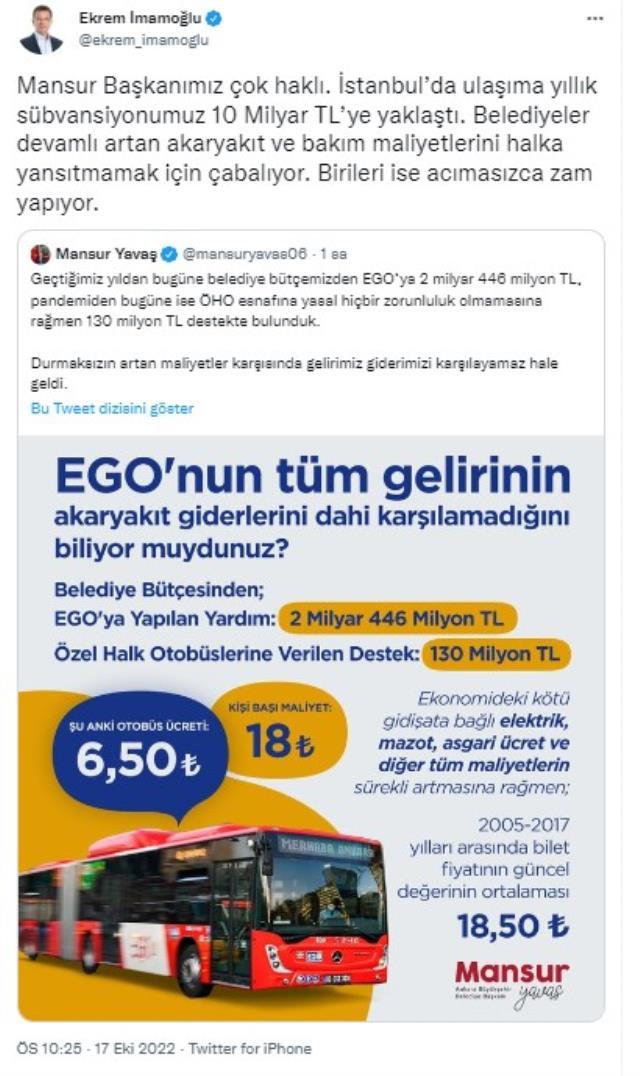 Yavaş, toplu taşımada artan maliyetler nedeniyle sitem etti, İmamoğlu'ndan destek gecikmedi Yavaş, toplu taşımada artan maliyetler nedeniyle sitem etti, İmamoğlu'ndan destek gecikmedi