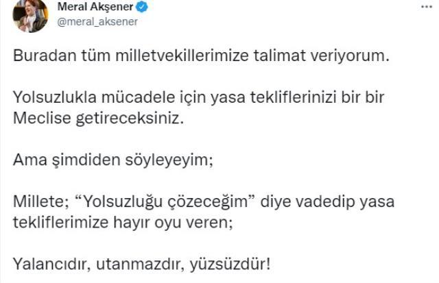 Cumhurbaşkanı Erdoğan'ın sözlerine çok sert tepki gösteren Akşener, vekillerine bir de talimat verdi Cumhurbaşkanı Erdoğan'ın sözlerine çok sert tepki gösteren Akşener, vekillerine bir de talimat verdi
