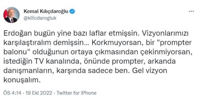 Cumhurbaşkanı Erdoğan'ın 'Yüreğin varsa seçimlerde karşıma çık' çağrısına Kılıçdaroğlu'ndan yanıt Cumhurbaşkanı Erdoğan'ın 'Yüreğin varsa seçimlerde karşıma çık' çağrısına Kılıçdaroğlu'ndan yanıt