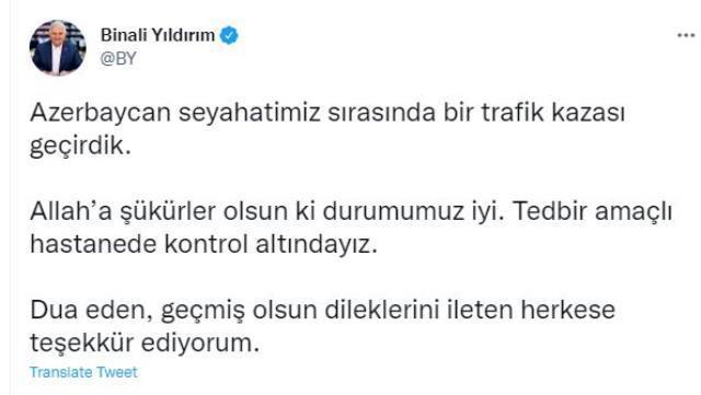 AK Parti Genel Başkan Vekili Binali Yıldırım Azerbaycan'da trafik kazası geçirdi! AK Parti Genel Başkan Vekili Binali Yıldırım Azerbaycan'da trafik kazası geçirdi!