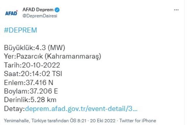 Son Dakika: Kahramanmaraş beşik gibi! 4.5'in ardından şimdi de 4.3'lük bir deprem daha meydana geldi