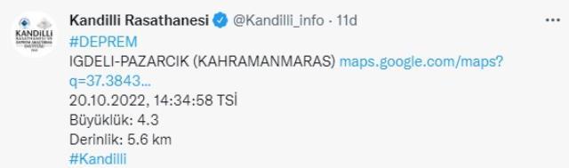 Son Dakika: Kahramanmaraş'ta 4.5 büyüklüğünde deprem! Sarsıntı çevre illerden de hissedildi