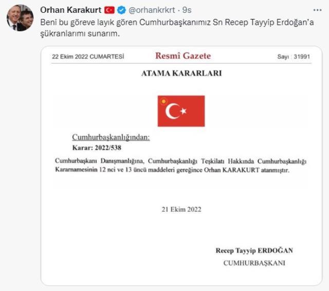 Cumhurbaşkanı Erdoğan, sahnede anonslarını yapan Orhan Karakurt'u danışmanı olarak atadı Cumhurbaşkanı Erdoğan, sahnede anonslarını yapan Orhan Karakurt'u danışmanı olarak atadı