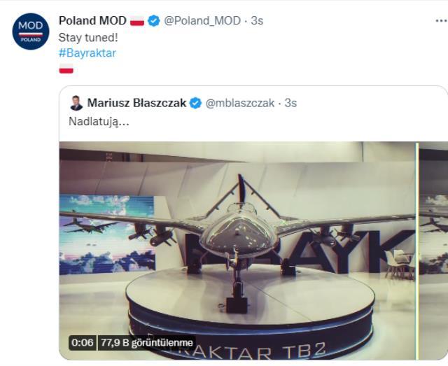 Polonya Savunma Bakanı'ndan TB2 paylaşımı: Geliyorlar