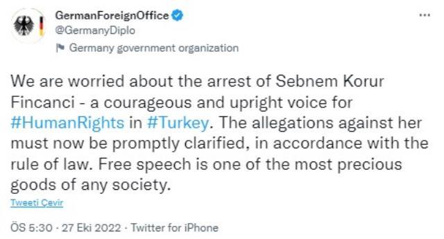 Almanya'dan TTB Başkanı Fincancı çıkışı: Tutuklanmasından endişe duyuyoruz Almanya'dan TTB Başkanı Fincancı çıkışı: Tutuklanmasından endişe duyuyoruz