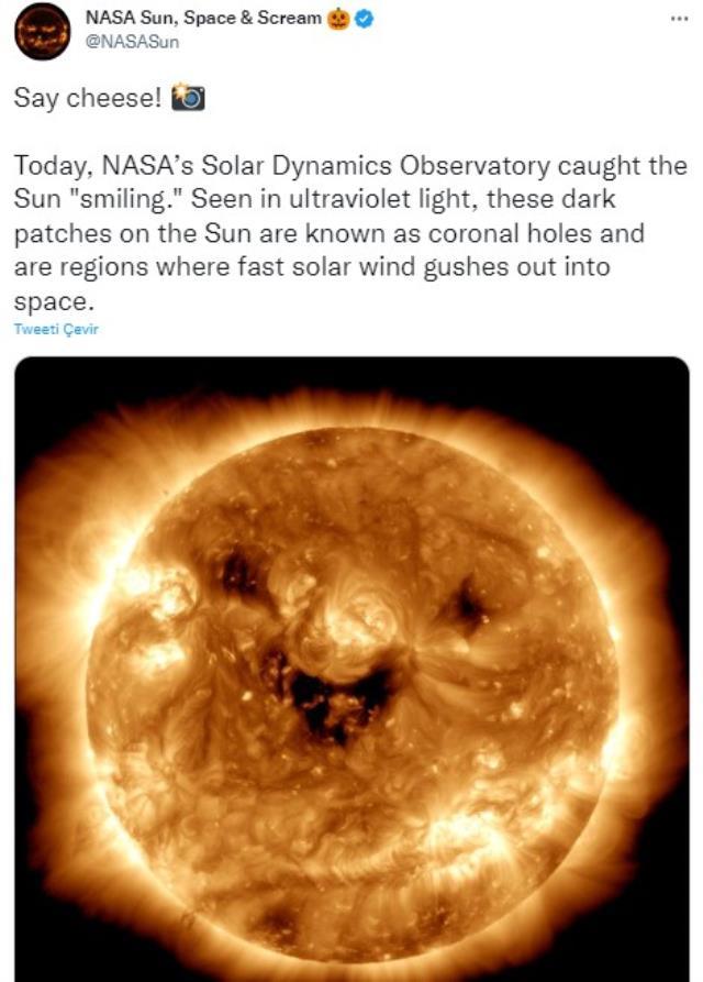 NASA'dan heyecanlandıran fotoğraf! Güneş'i gülümserken yakaladılar