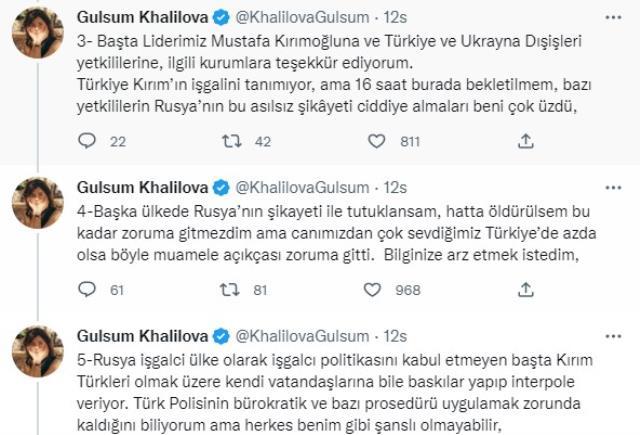 Rusya'nın şikayetiyle İstanbul'da gözaltına alınan Gülsüm Khalilova, Twitter'dan veryansın etti: 16 saat tuttular Rusya'nın şikayetiyle İstanbul'da gözaltına alınan Gülsüm Khalilova, Twitter'dan veryansın etti: 16 saat tuttular