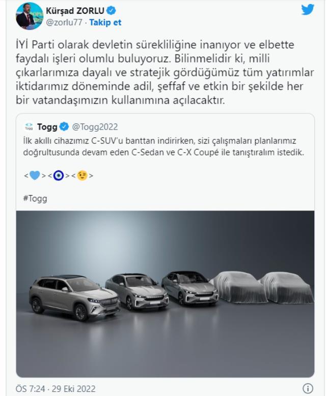 İYİ Parti'den TOGG açıklaması: Faydalı işleri elbette olumlu buluyoruz