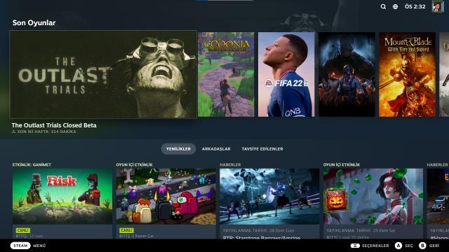 Steam'in geniş ekran modunun arayüzü değişiyor