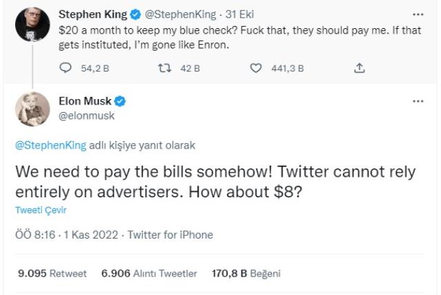 Elon Musk tartışmalara son noktayı koydu: Twitter'da mavi tik 8 dolar olacak