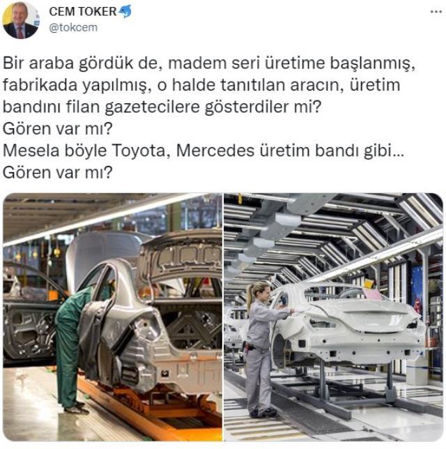 Yerli otomobil Togg'un banttan inmesi de Cem Toker'i tatmin etmedi Yerli otomobil Togg'un banttan inmesi de Cem Toker'i tatmin etmedi