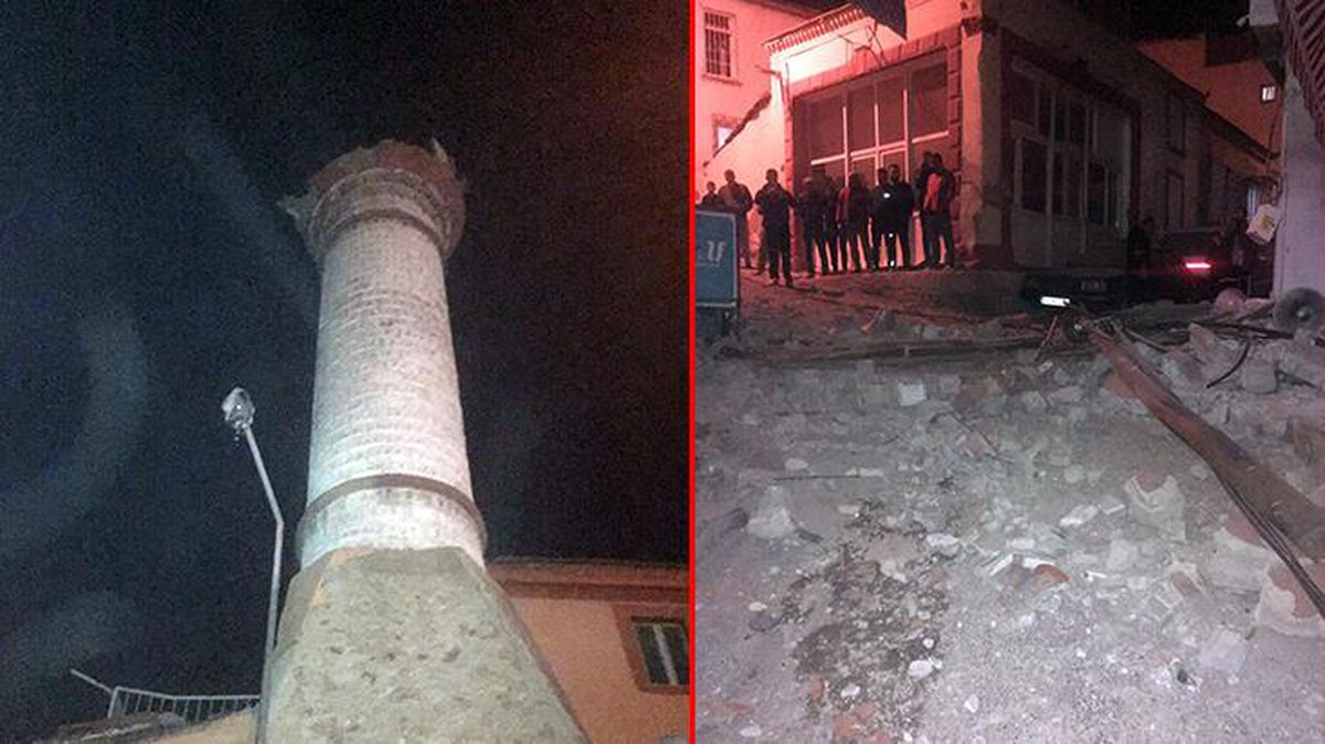 İzmir'de yaşanan 4.9 şiddetindeki depremde Konak'ta bir caminin minaresi yıkıldı! İşte olay yerinden ilk görüntüler