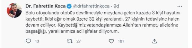 Bolu'da şehirlerarası yolcu otobüsü devrildi: 3 ölü, 32 yaralı Bolu'da şehirlerarası yolcu otobüsü devrildi: 3 ölü, 32 yaralı