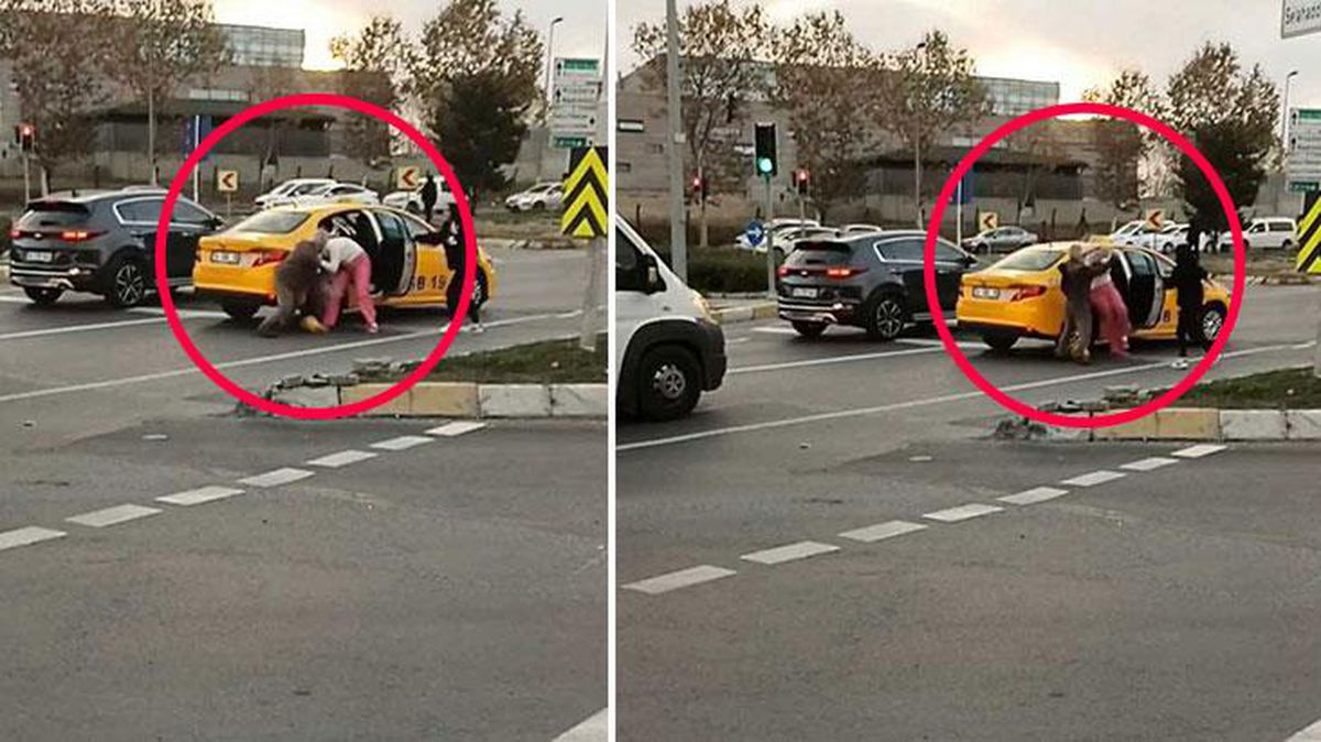 Taksici, araçtan indirdiği kadını saçlarından sürükleyerek darbetti