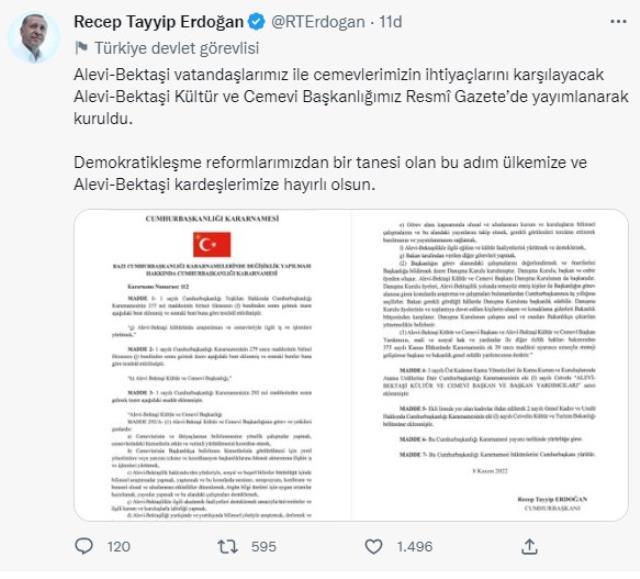 Cumhurbaşkanı Erdoğan'ın talimatını verdiği Alevi-Bektaşi Kültür ve Cemevi Başkanlığı kuruldu