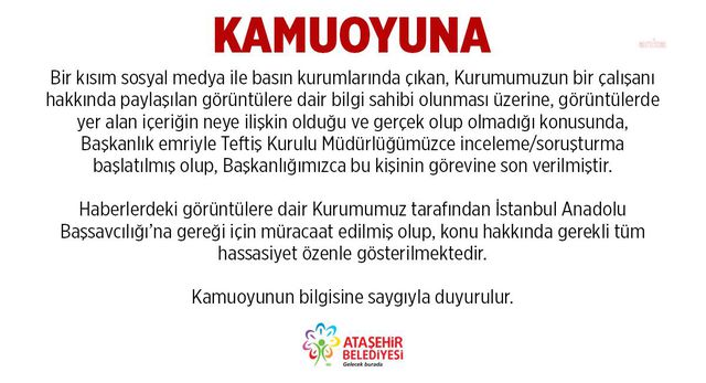 Ataşehir Belediyesi'nden 'Rüşvet' İddialarına İlişkin Açıklama: Sözkonusu Kişinin Görevine Son Verildi, Suç Duyurusunda Bulunuldu