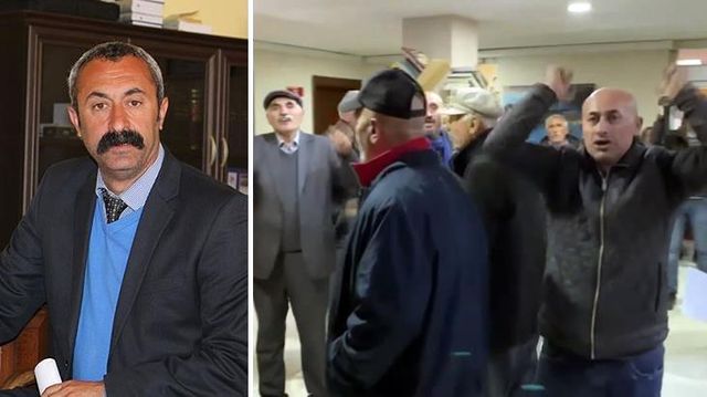 Köylüler, komünist başkan Fatih Mehmet Maçoğlu'nun makamını basıp 'Başkan istifa' sloganı attı